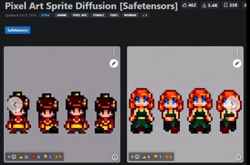 Pixel Art Sprite Diffusion — Civitai 페이지, Safetensors 배포